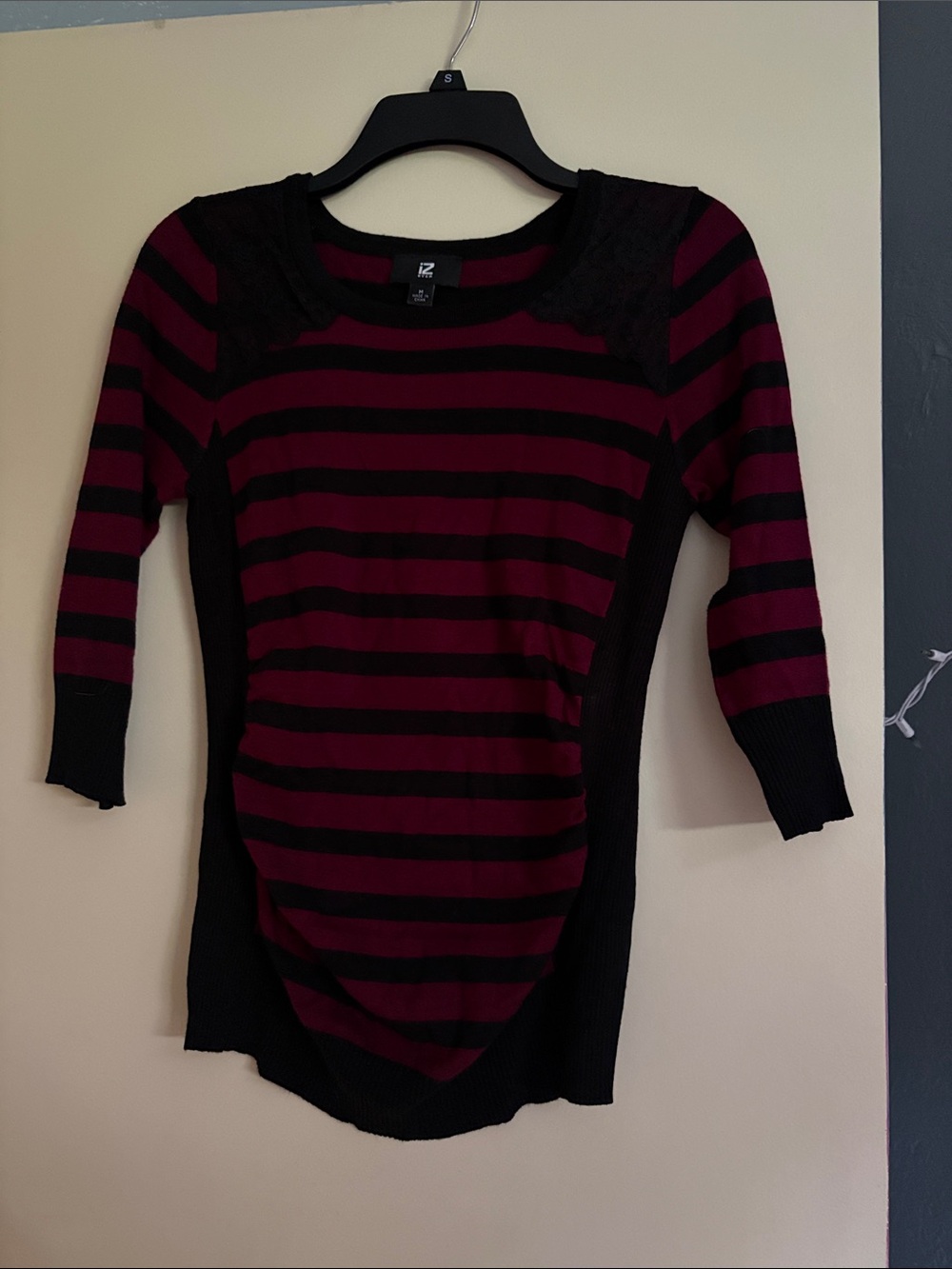 Striped Burgundy and Black Crewneck Top - Women